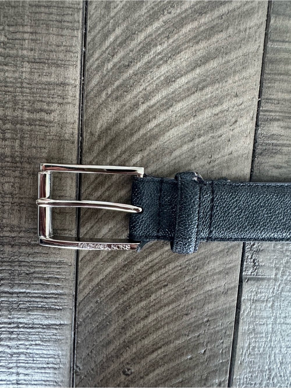 Michael Kors Black Leather Belt with Silver-Tone Buckle